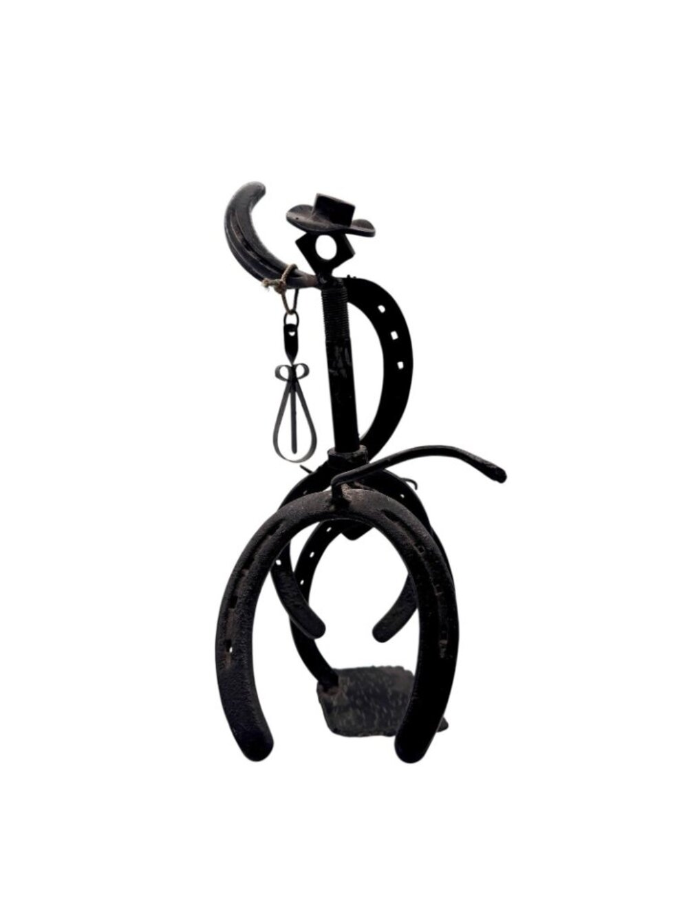 Vintage Western Folk Art Cowboy Bull Rider Iron Sculpture Handmade 14" x 7" OOAK - Picture 5 of 15